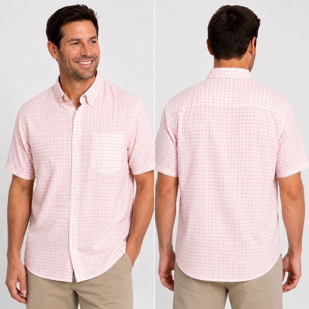 HUK Performance Fishing Shirt Mens XXL Pink/White Gingham Short Sleeve Button-Up